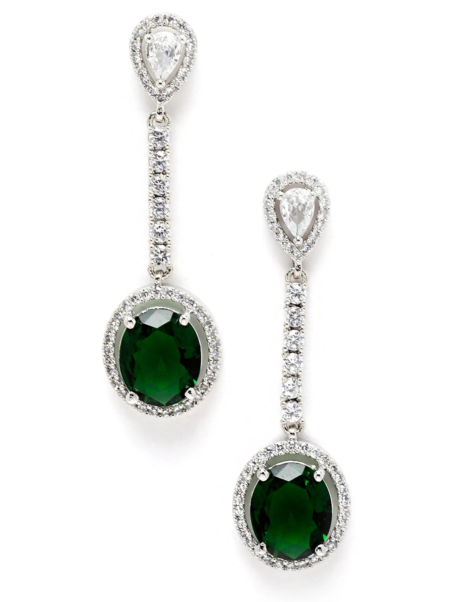 Silver Tone Green American Diamond Drop Earrings for Women