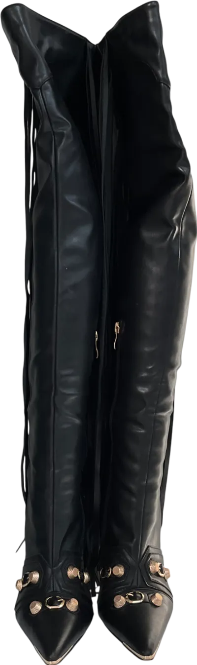 Simmi London Gethin Black Fringe Studded Knee High Boots UK 9 EU 42 👠