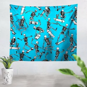 Skateboarding Skulls Blue Tapestry