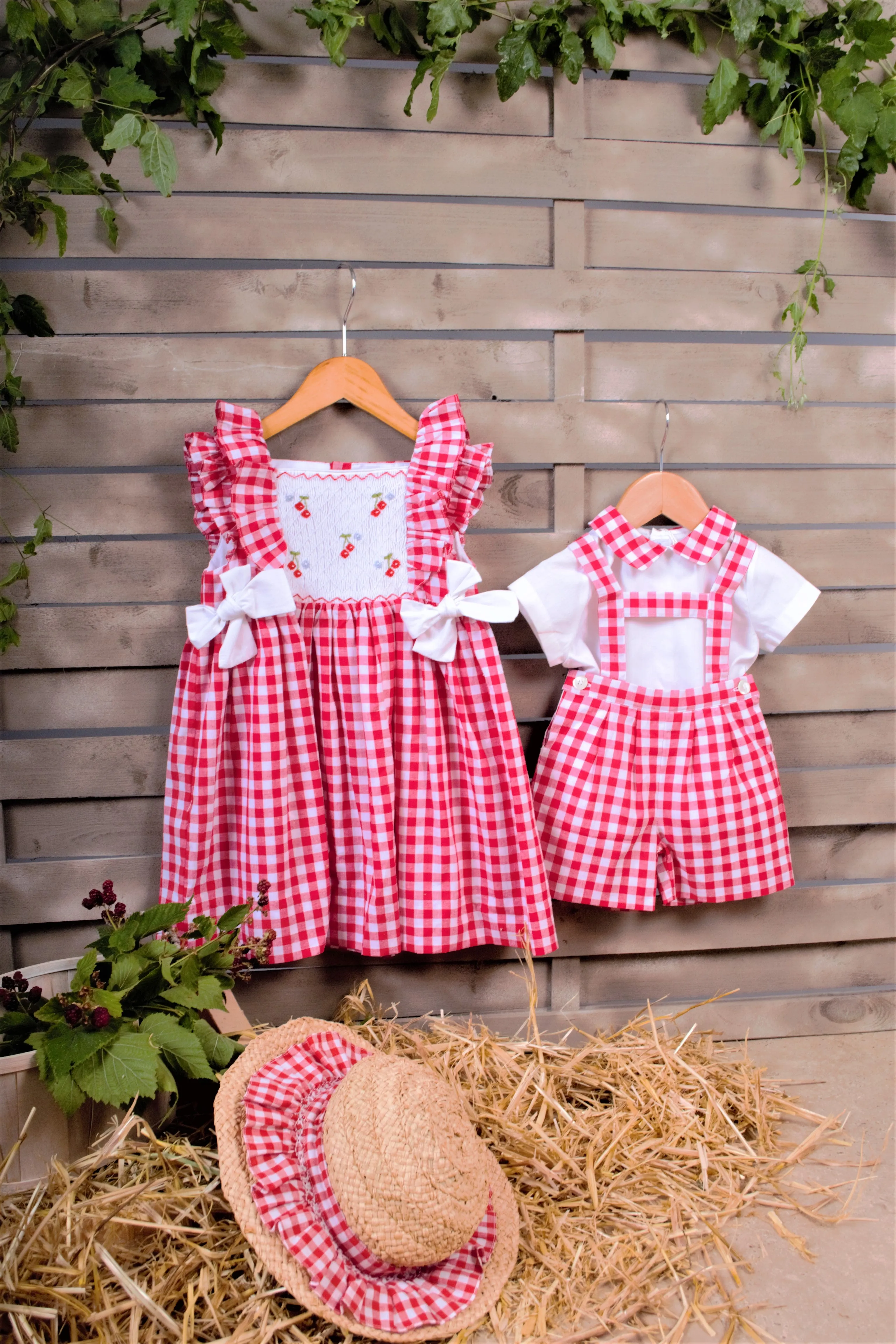 SS23 Kidiwi Clovis Red & White Gingham H-Bar Set