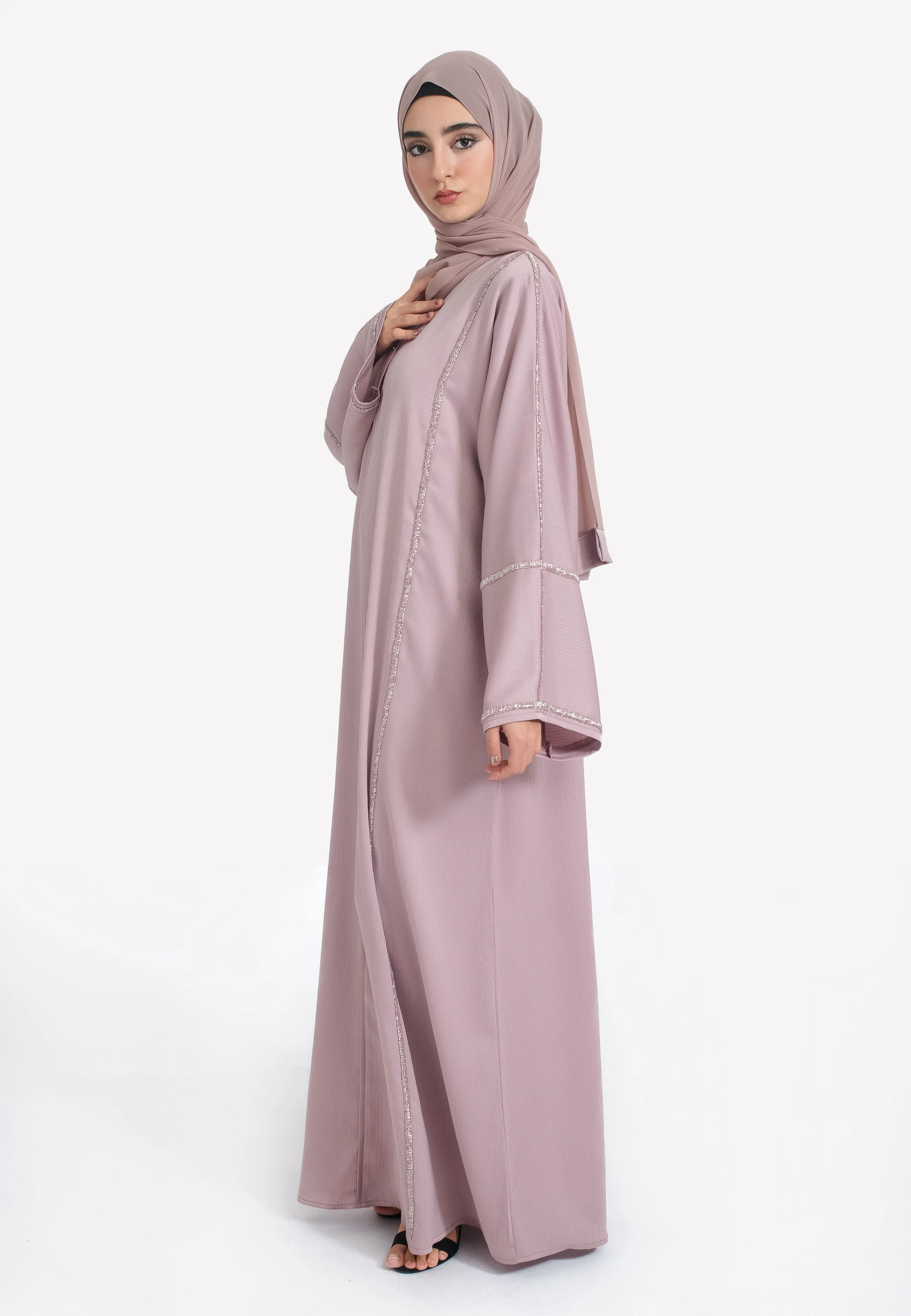 Stardust Pink Closed Embellished Abaya