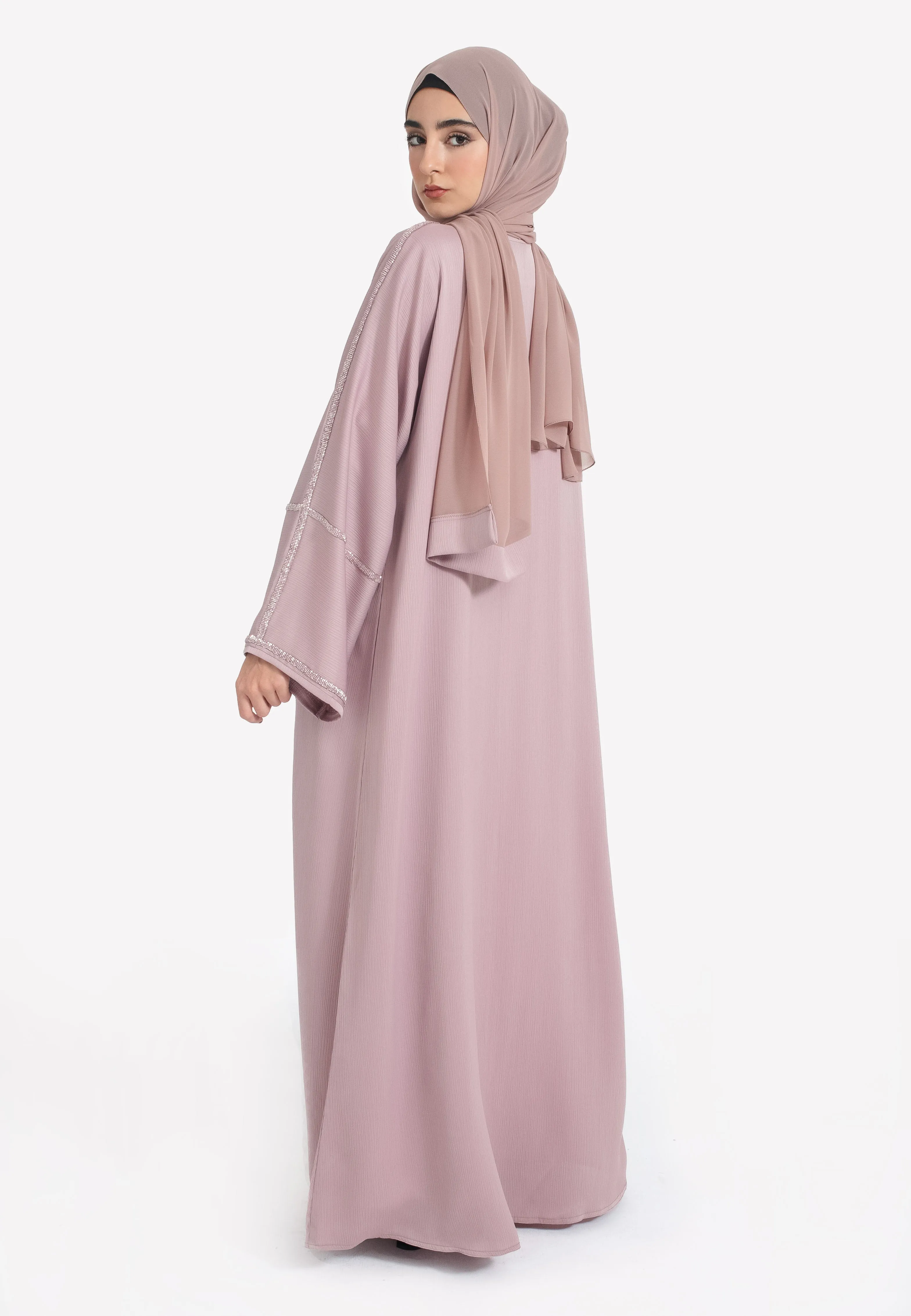 Stardust Pink Closed Embellished Abaya