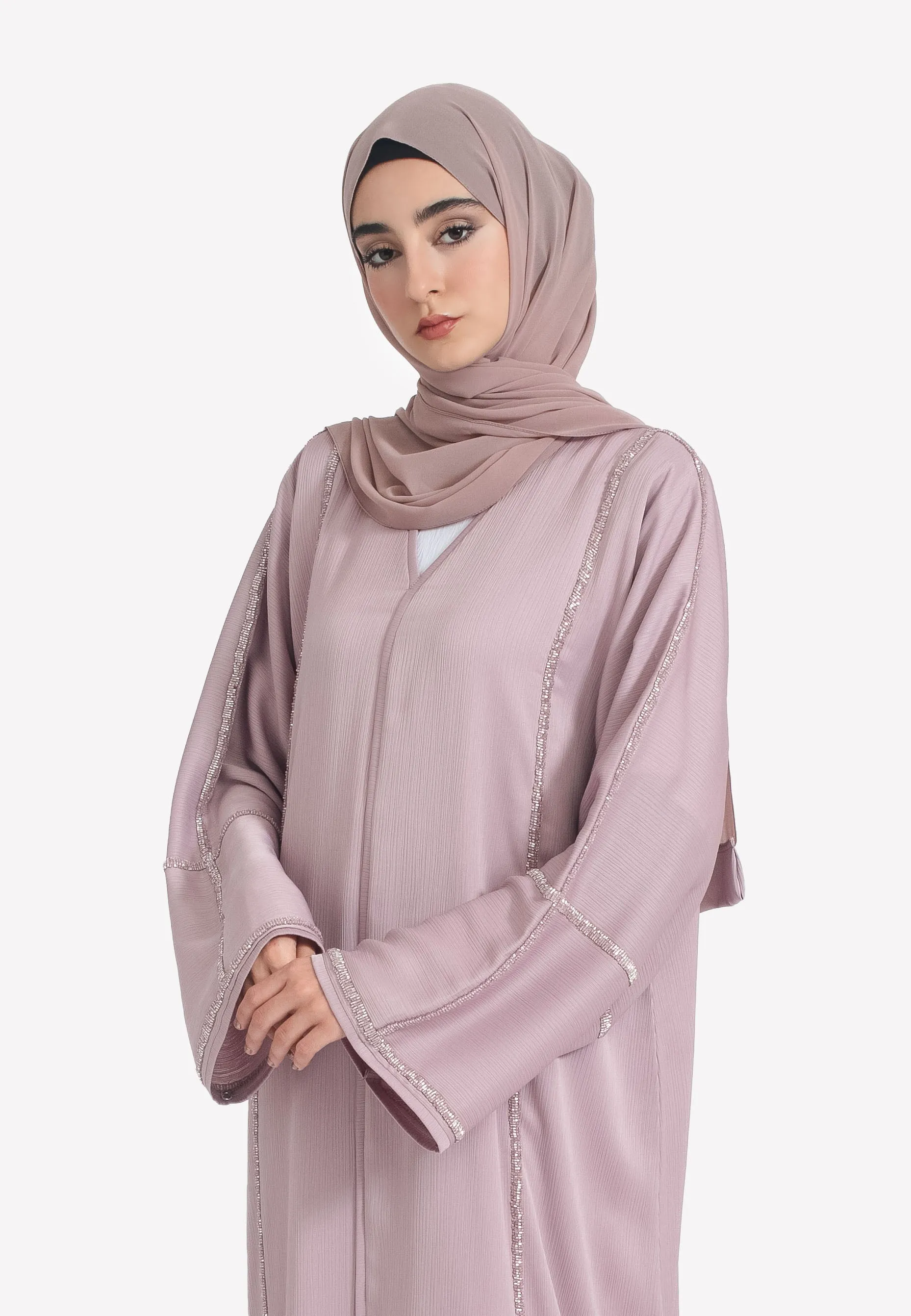 Stardust Pink Closed Embellished Abaya