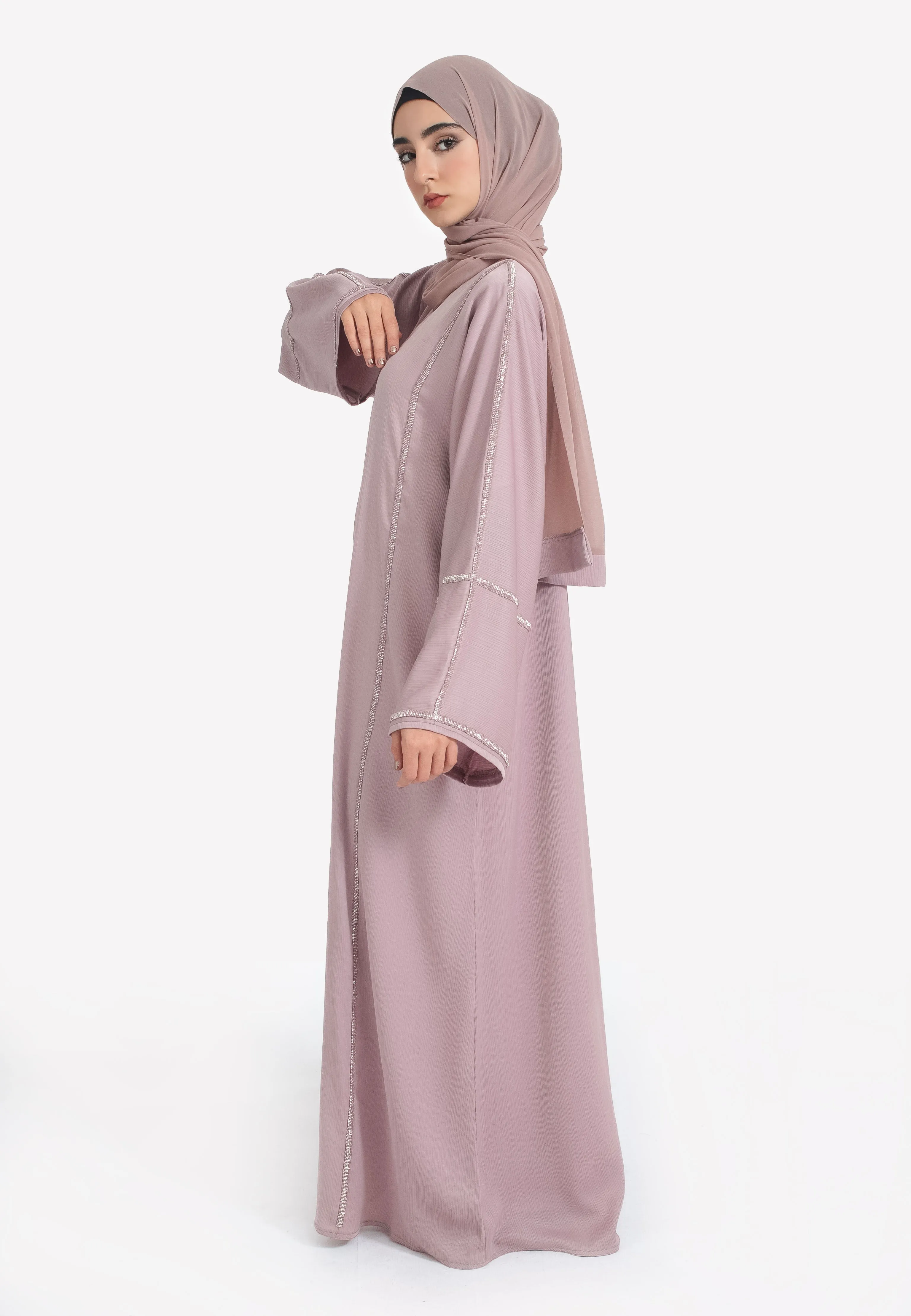 Stardust Pink Closed Embellished Abaya