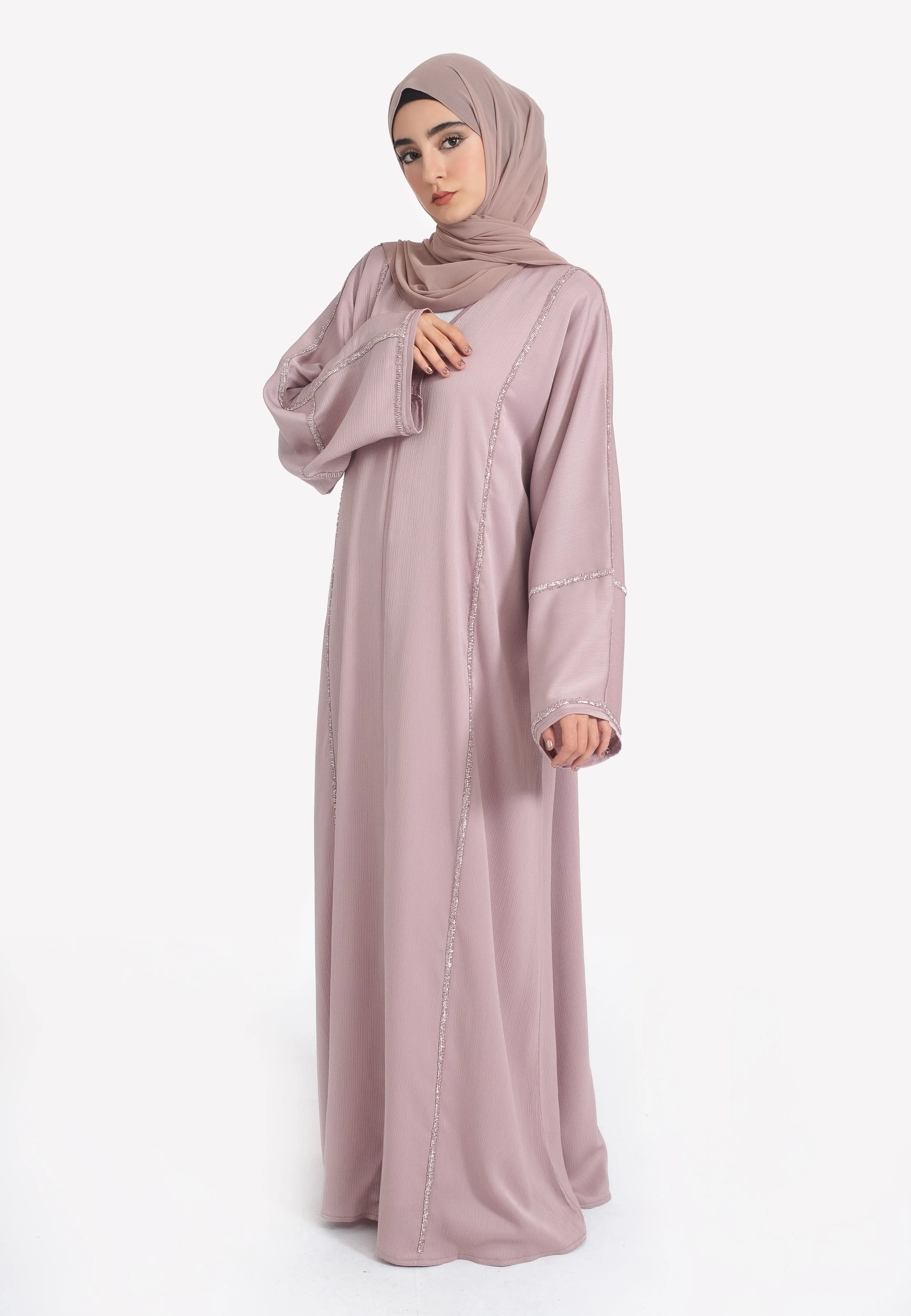 Stardust Pink Closed Embellished Abaya