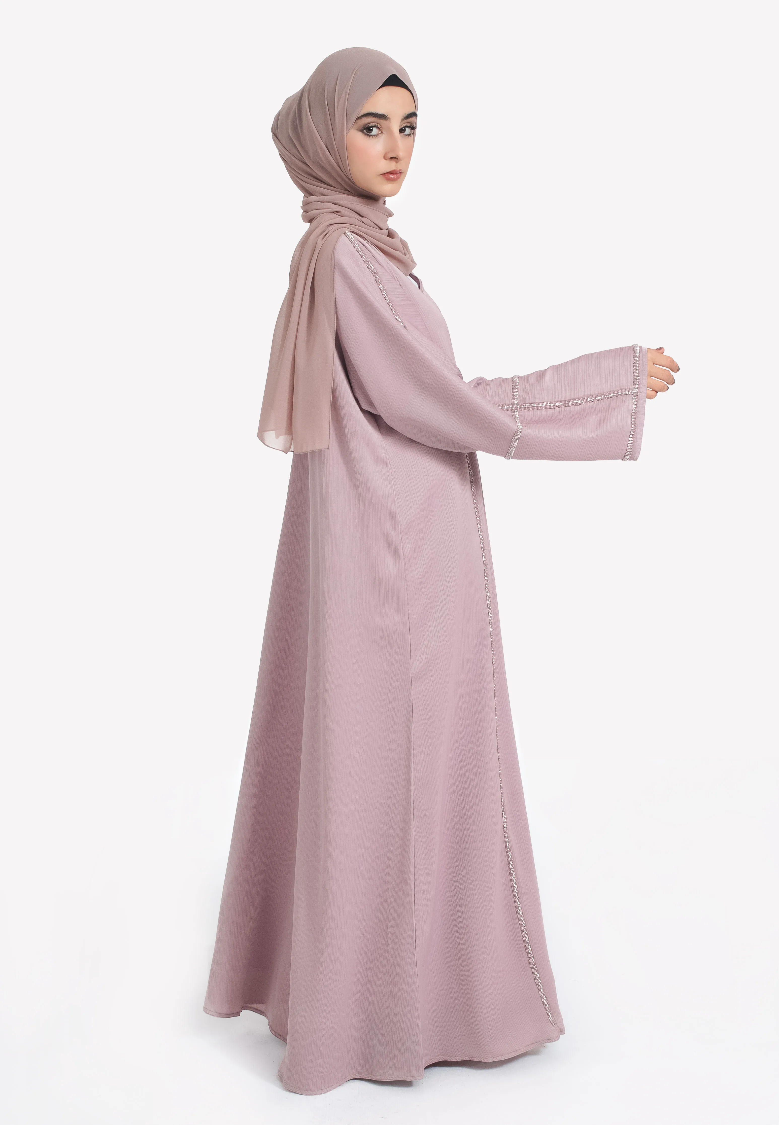 Stardust Pink Closed Embellished Abaya