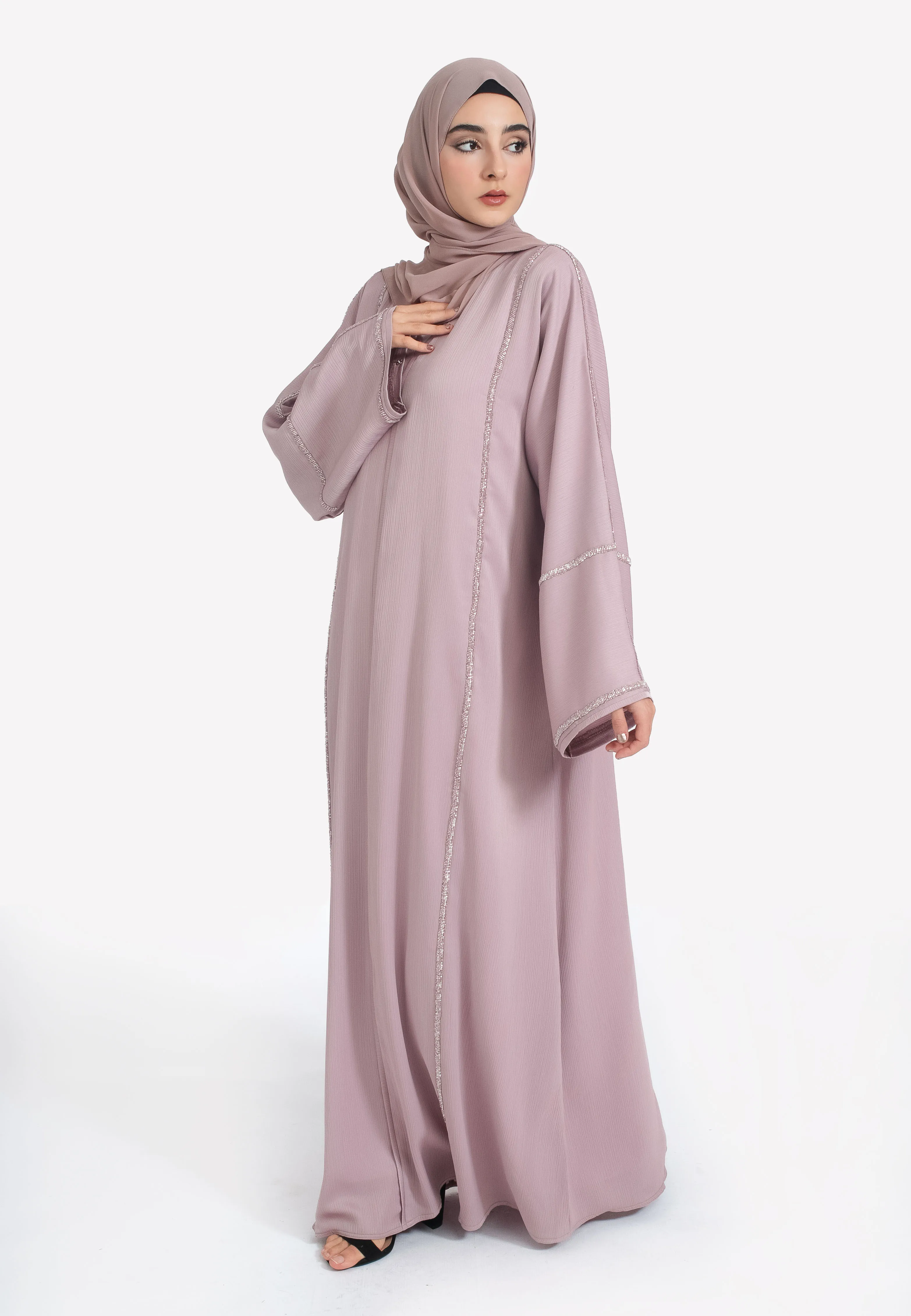 Stardust Pink Closed Embellished Abaya