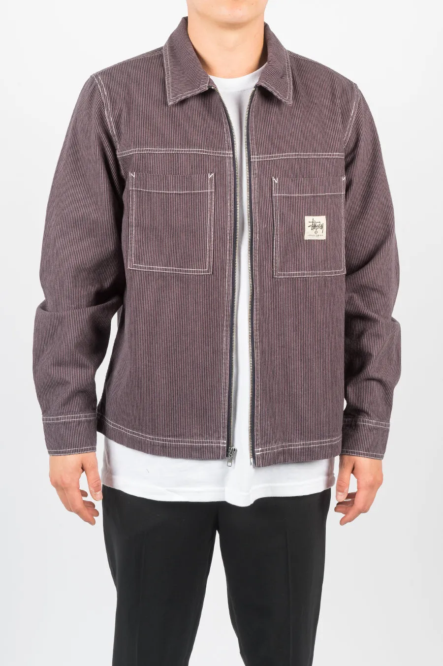 STUSSY OVERDYED HICKORY ZIP SHIRT PURPLE
