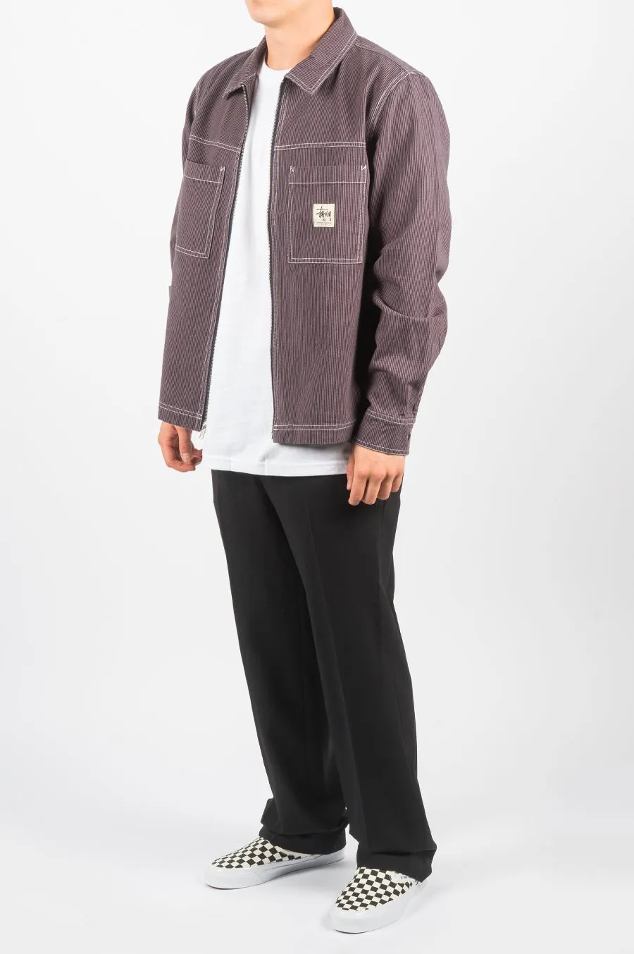STUSSY OVERDYED HICKORY ZIP SHIRT PURPLE