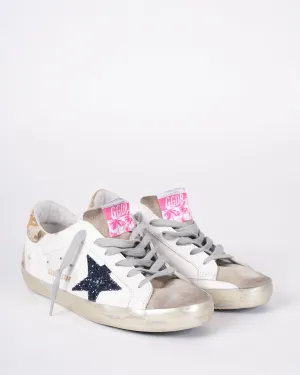 super-star leather upper suede toe glitter star laminated camouflage print leather heel and spur - white/taupe/night blue/camel camouflage 81519