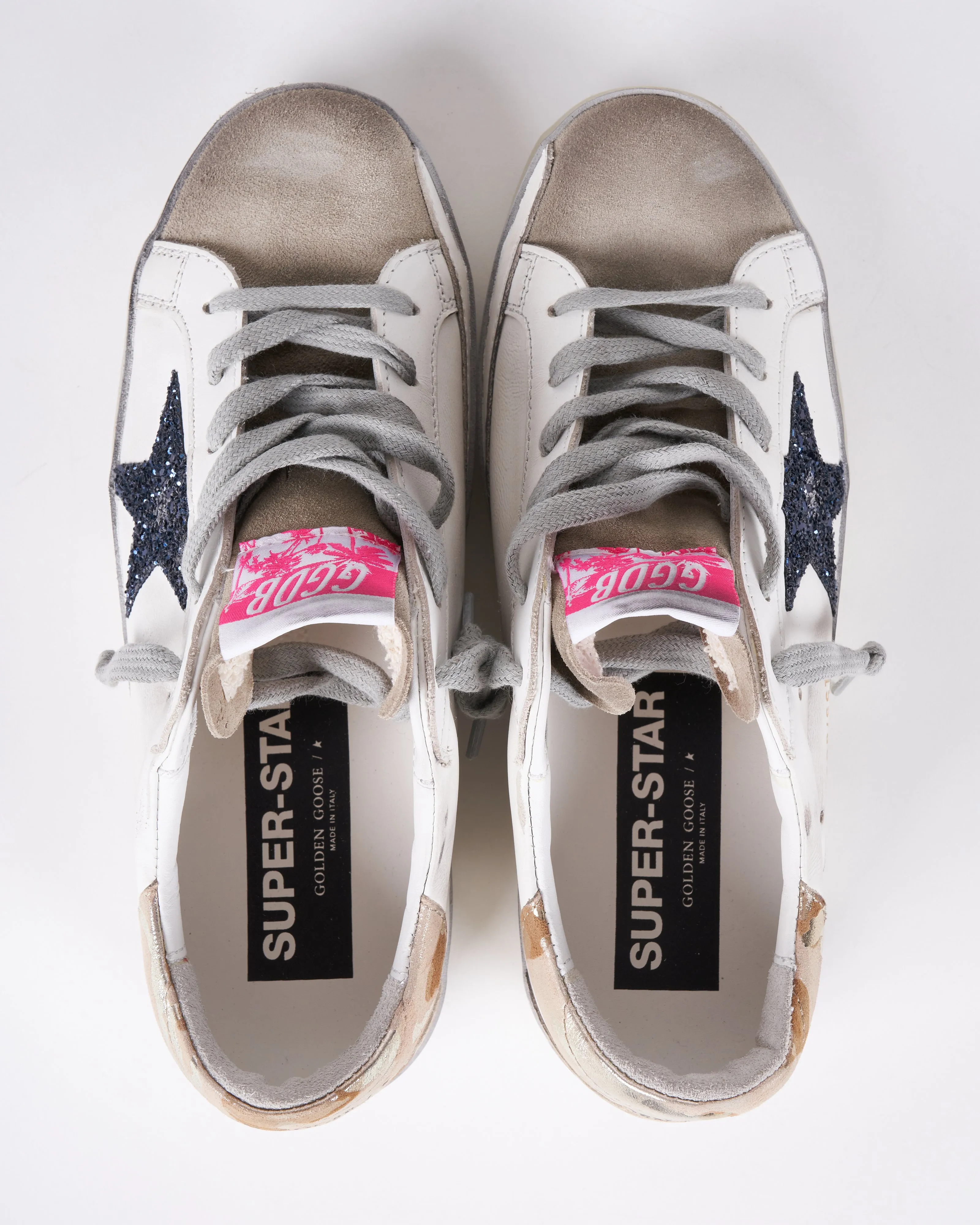 super-star leather upper suede toe glitter star laminated camouflage print leather heel and spur - white/taupe/night blue/camel camouflage 81519