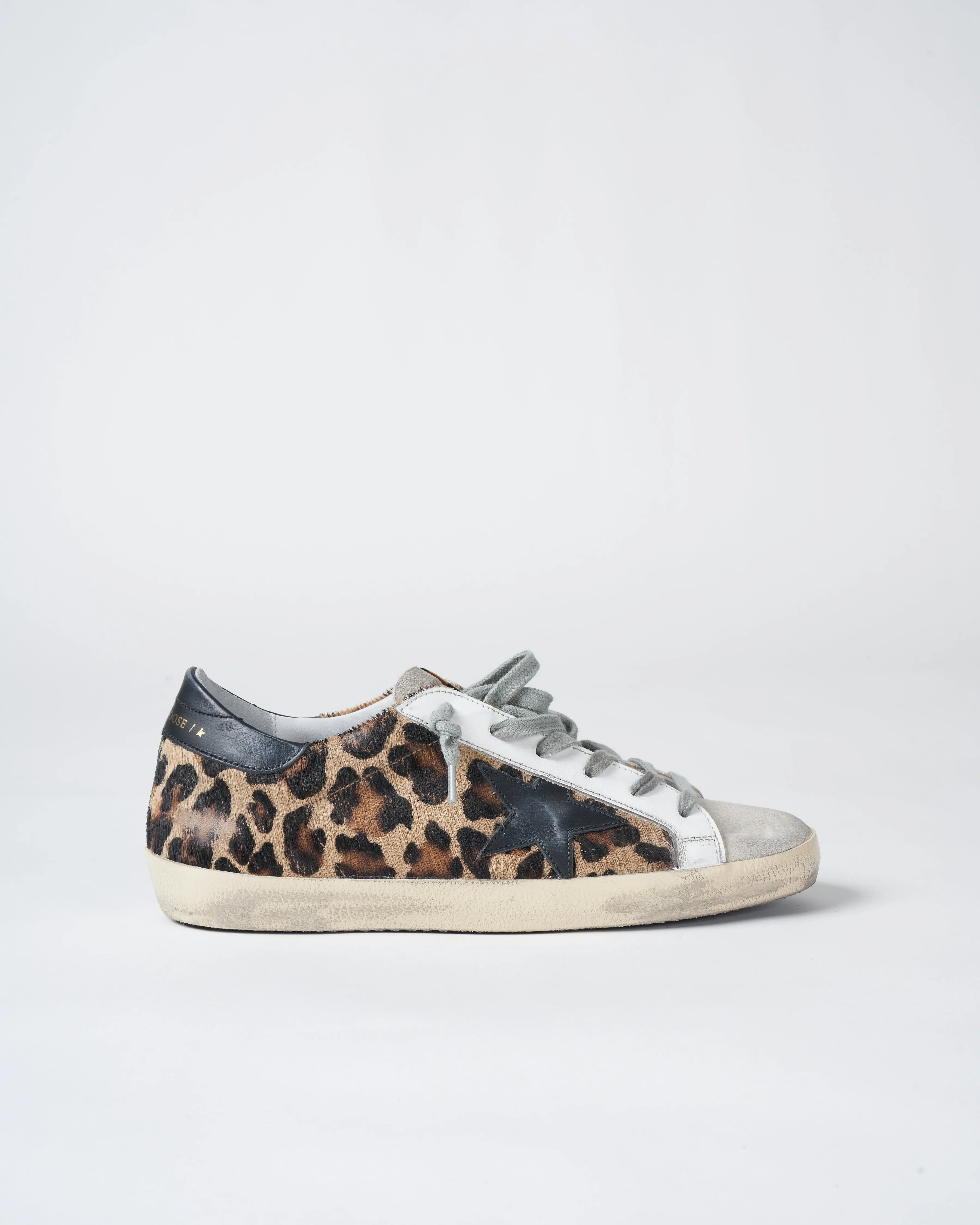 super-star leopard horsy quarter leather star and heel - beige brown leo/ice/black