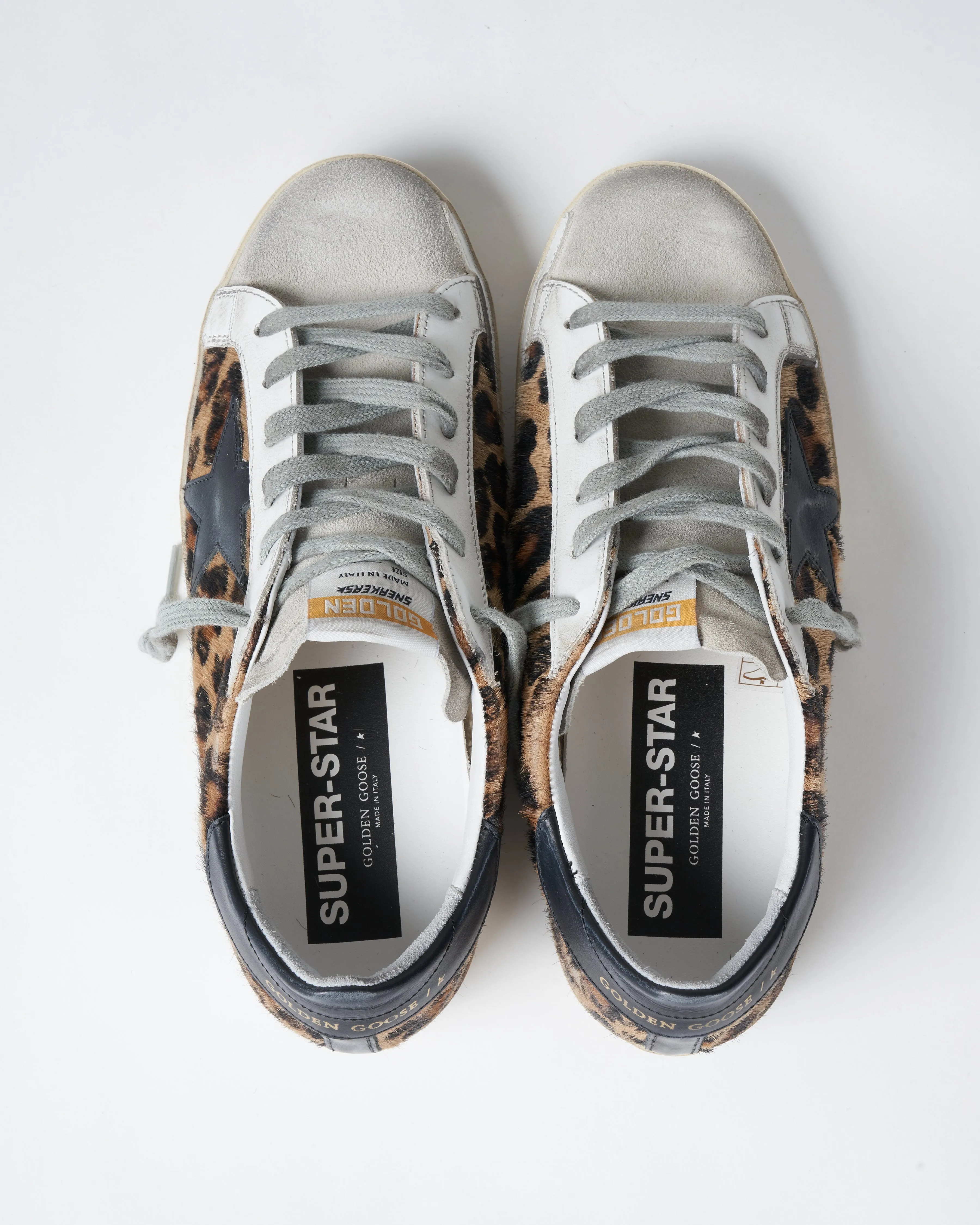 super-star leopard horsy quarter leather star and heel - beige brown leo/ice/black