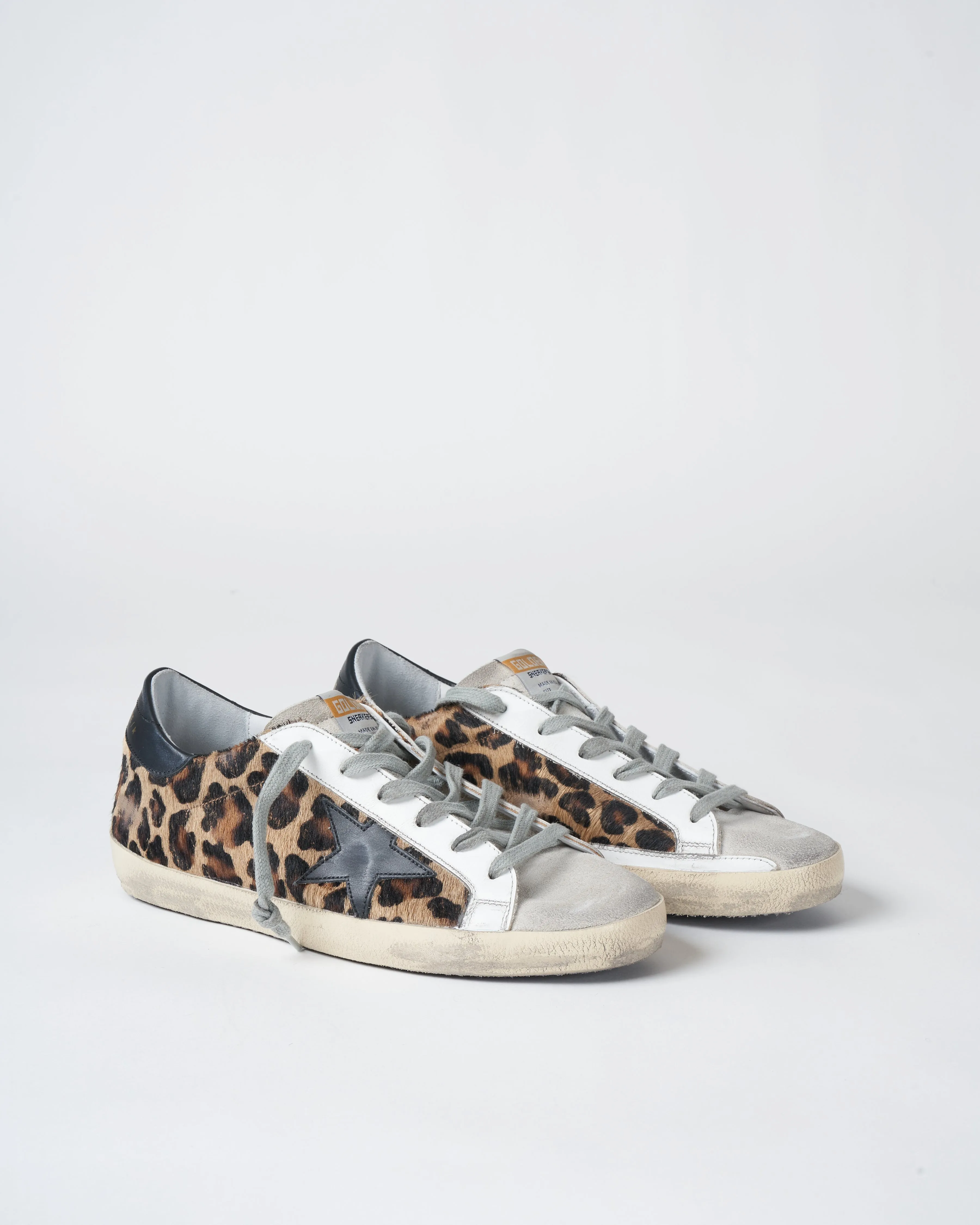 super-star leopard horsy quarter leather star and heel - beige brown leo/ice/black