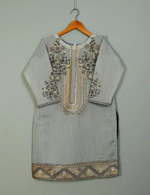 T20-040D-Grey - Equinox - Semi Formal Paper Cotton Fabric Embroidered Stitched Kurti