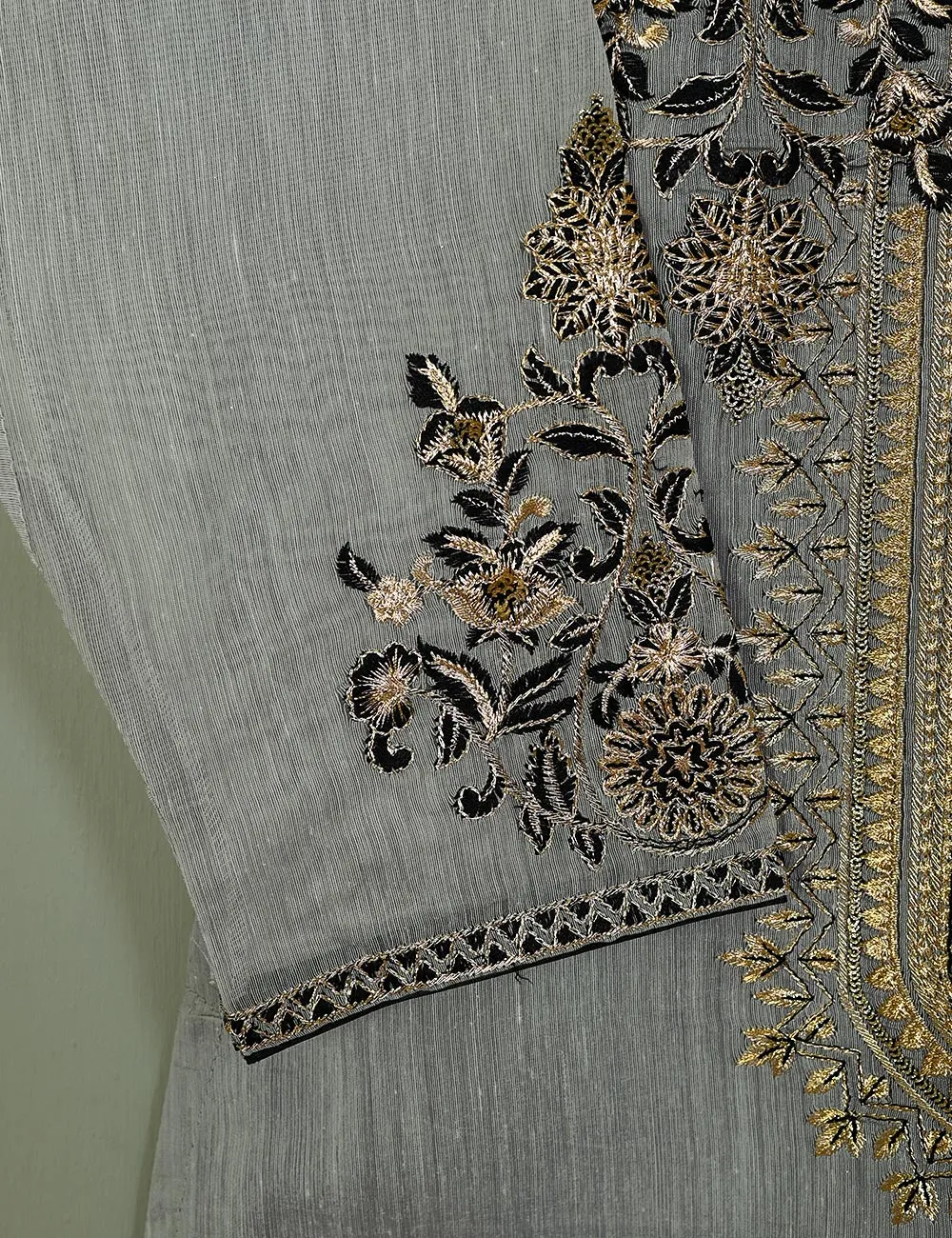 T20-040D-Grey - Equinox - Semi Formal Paper Cotton Fabric Embroidered Stitched Kurti