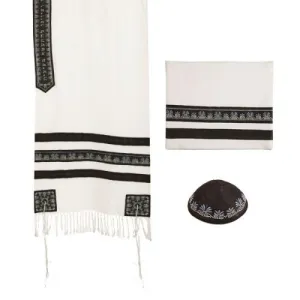 Tallit - Embroidered   Embroidered Stripe - Black