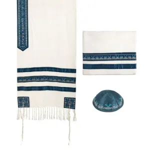 Tallit - Embroidered   Embroidered Stripe - Blue