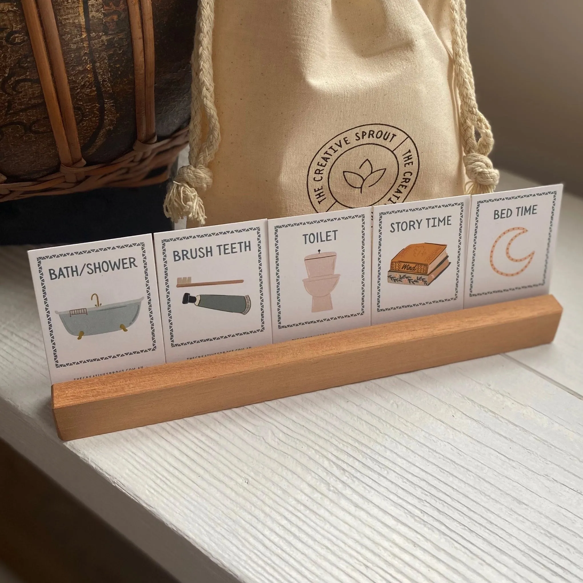 The Creative Sprout Daily Routine Cards & Wooden Stand - 72 Pack