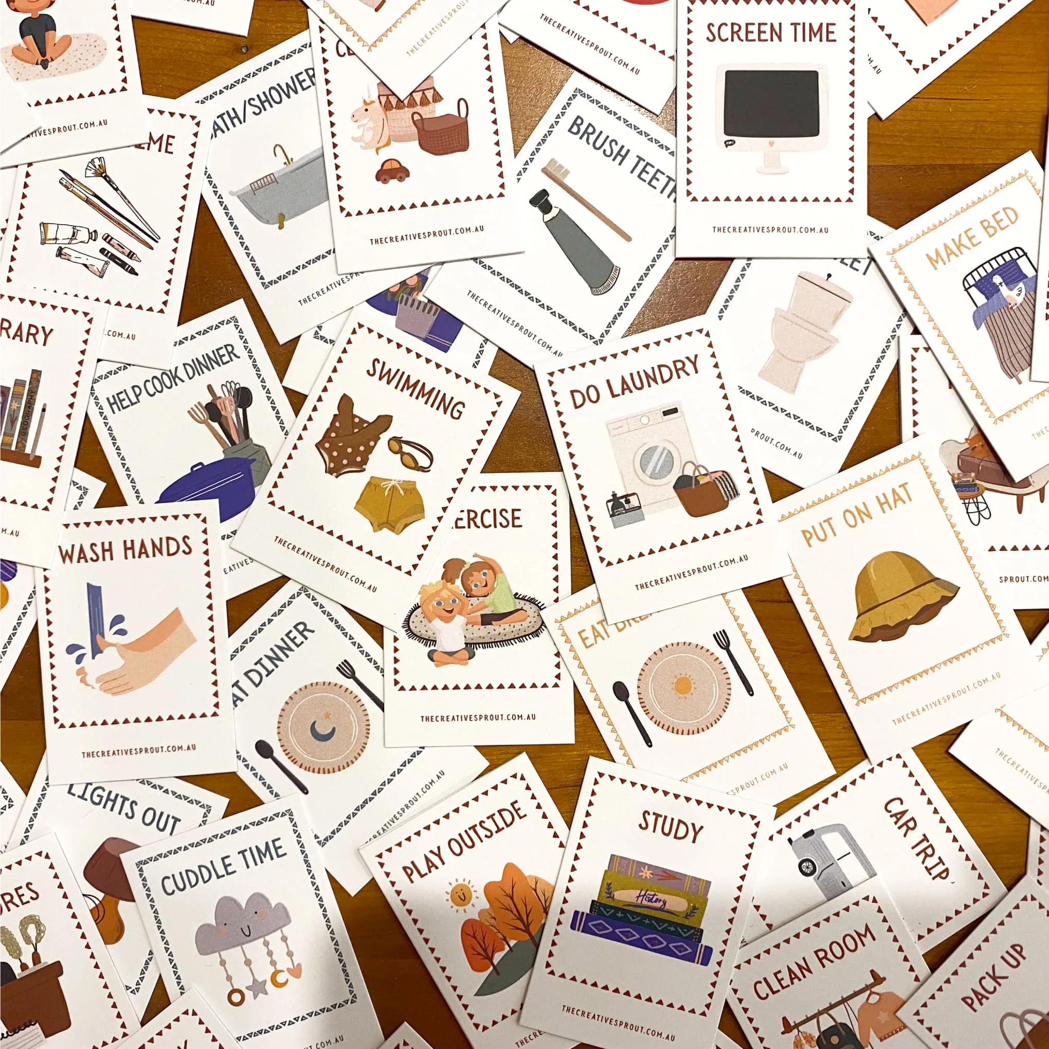 The Creative Sprout Daily Routine Cards & Wooden Stand - 72 Pack