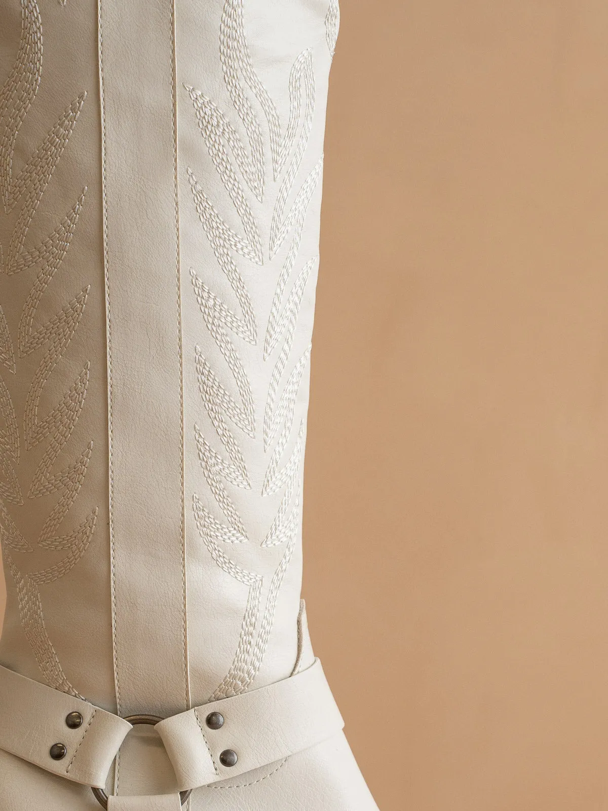 The Faye | White Knee High Cowboy Boot