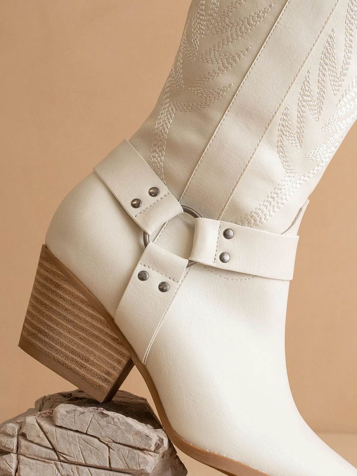 The Faye | White Knee High Cowboy Boot