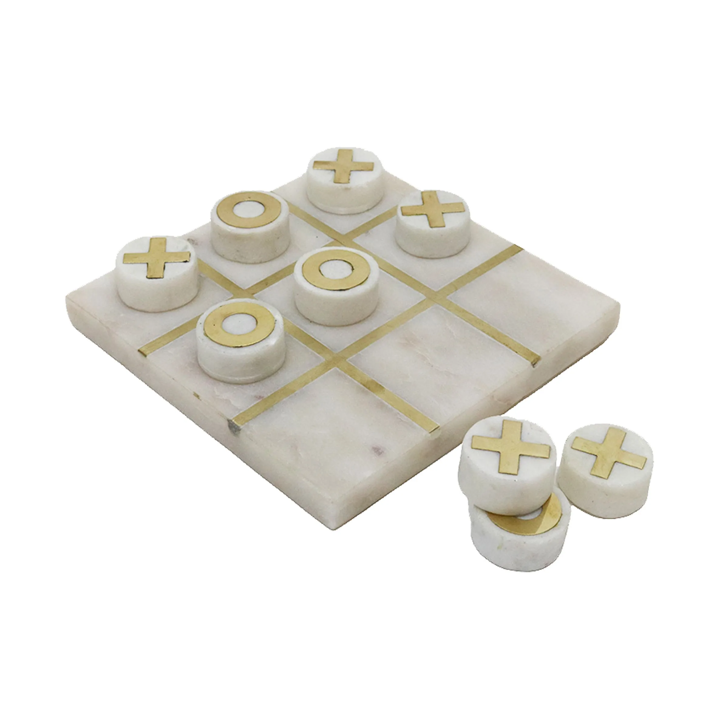 Tic Tac Toe Marble White - White/Brass