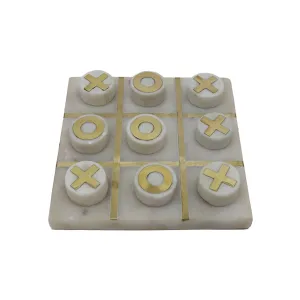 Tic Tac Toe Marble White - White/Brass