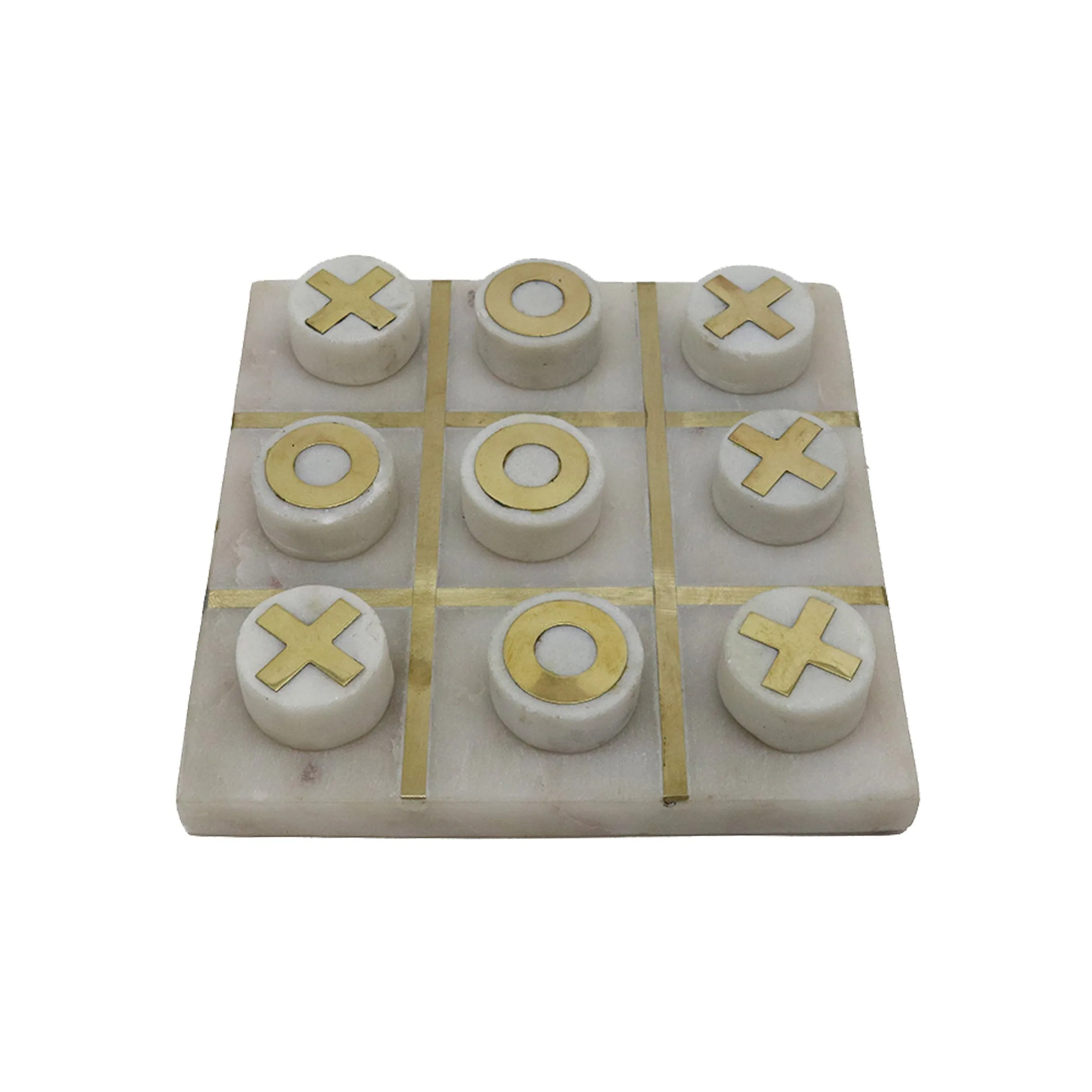 Tic Tac Toe Marble White - White/Brass