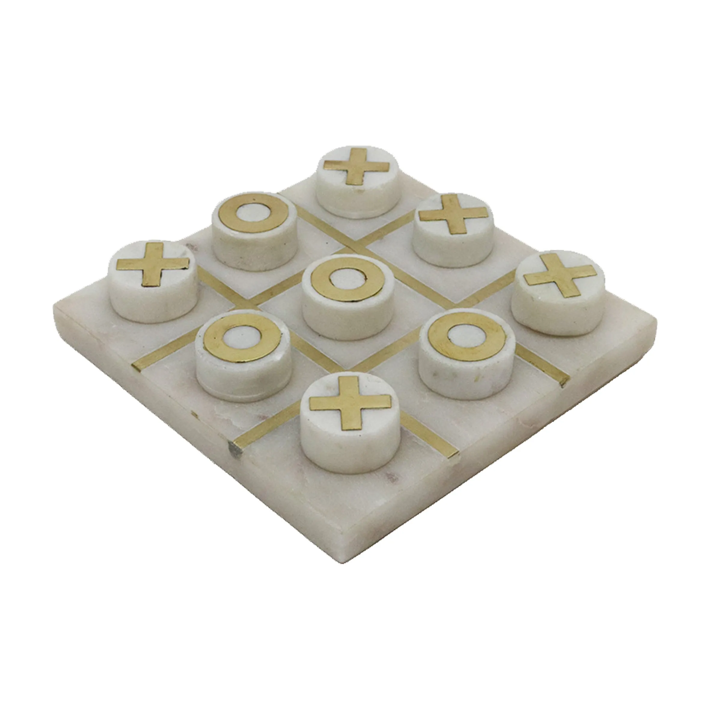 Tic Tac Toe Marble White - White/Brass