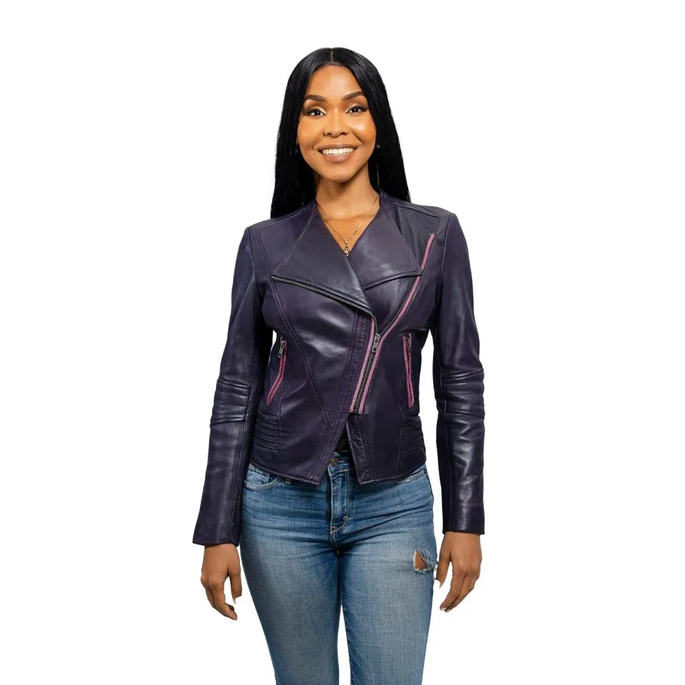 Trish - Women's Fashion Leather Jacket (Violet)