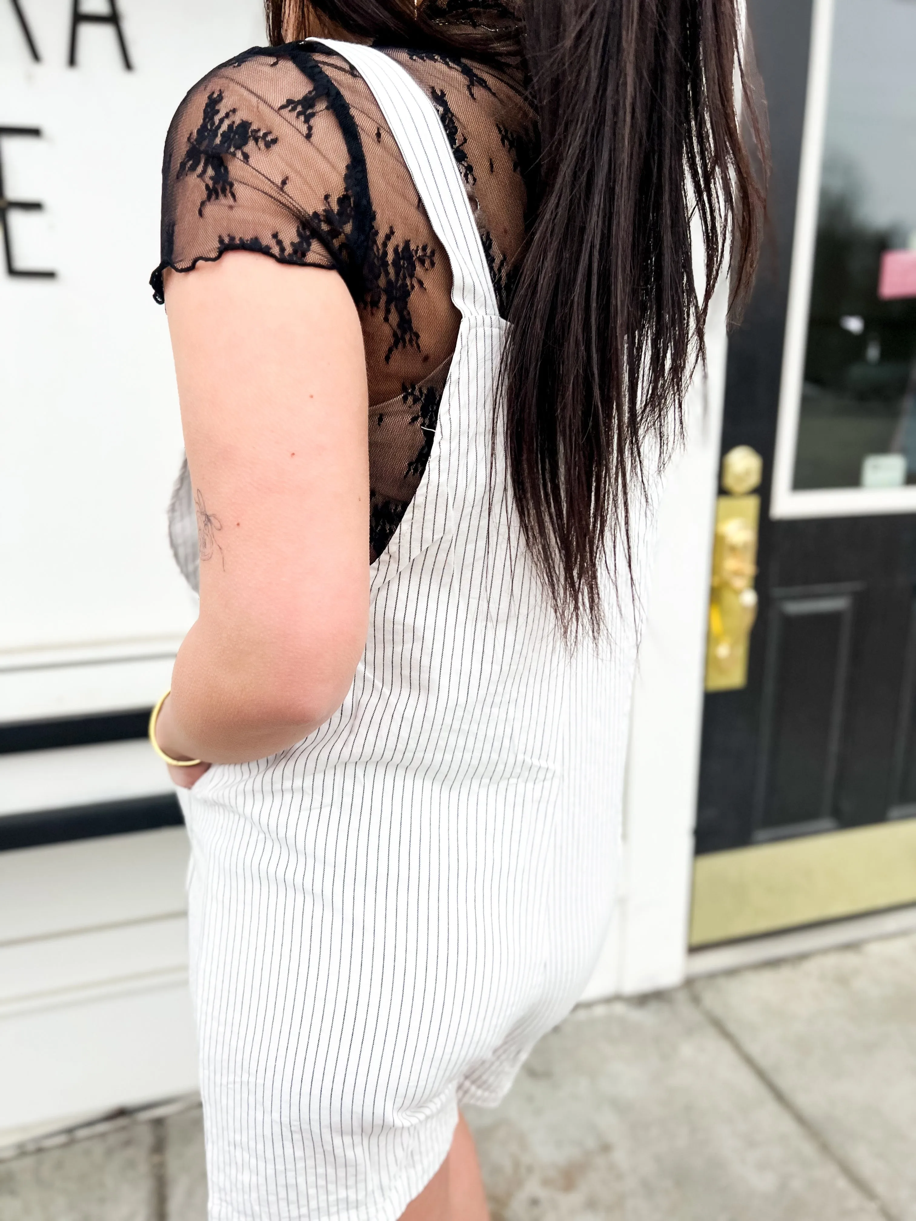 Tristan Stripe Button Down Romper- Off White