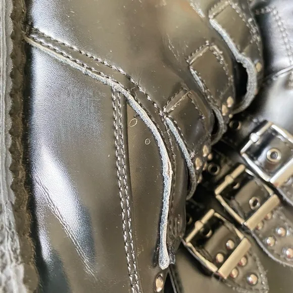 T.U.K. Black 3 Buckle Silver Studded Pointed Toe Creepers 1.5” Platform