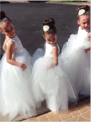 Tulle Sleeveless Floor Length Flower Girl Dresses Ball Gown