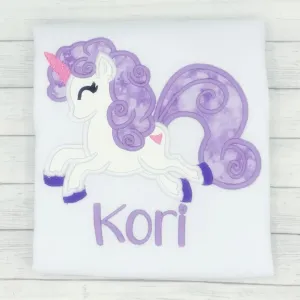 Unicorn Name Shirt w/ Purple Glitter Hair