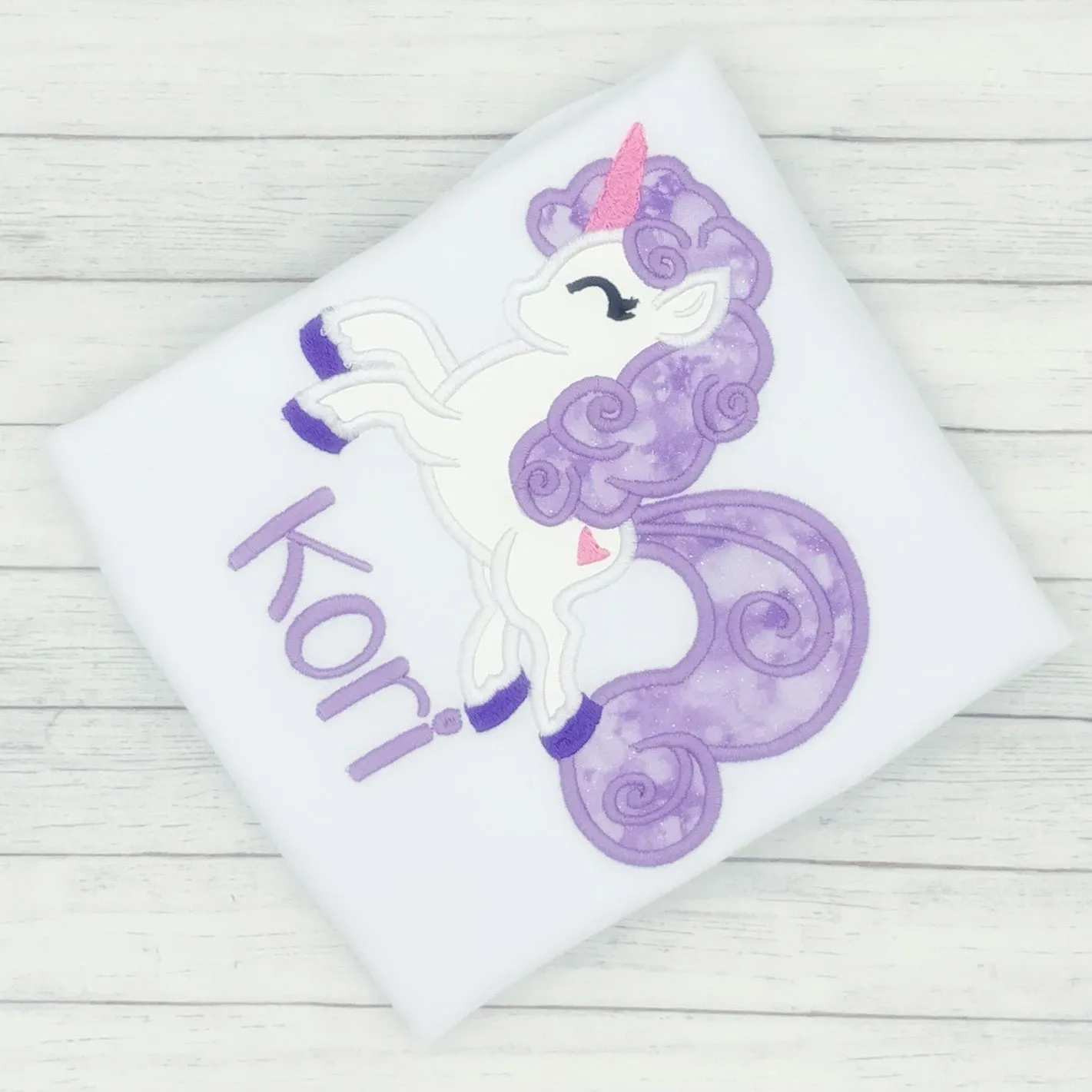 Unicorn Name Shirt w/ Purple Glitter Hair