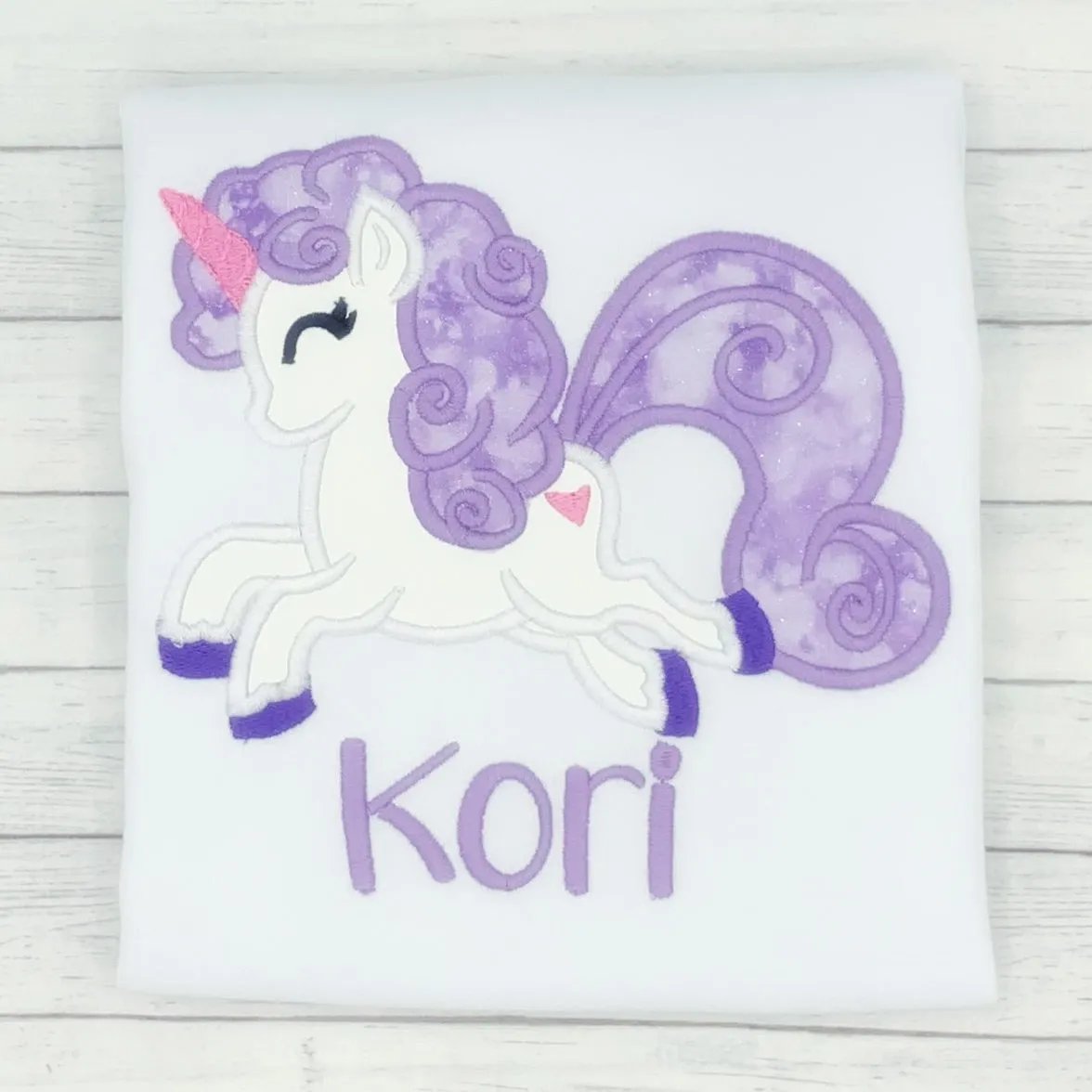 Unicorn Name Shirt w/ Purple Glitter Hair