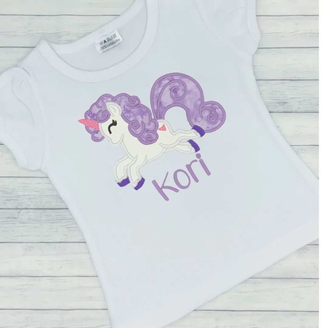 Unicorn Name Shirt w/ Purple Glitter Hair