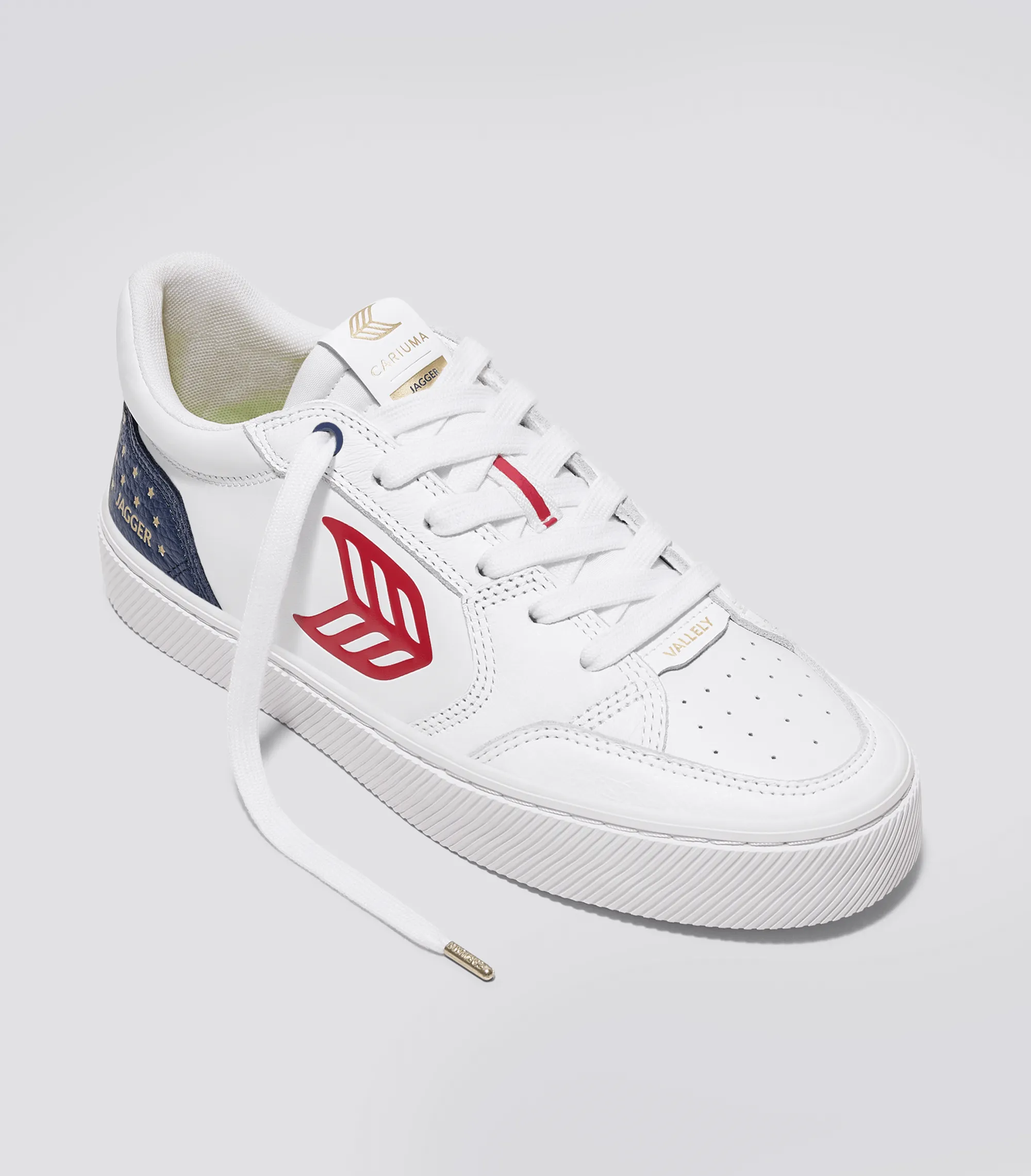 VALLELY PRO Jagger 2024 White Leather Blue Accents Red Logo Sneaker Men