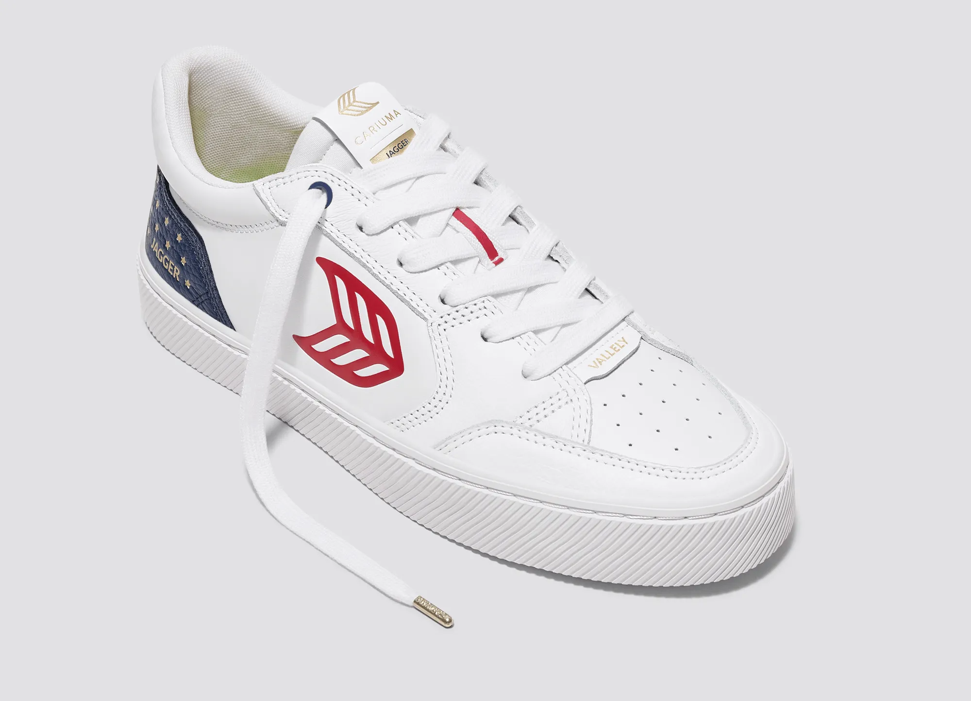 VALLELY PRO Jagger 2024 White Leather Blue Accents Red Logo Sneaker Men