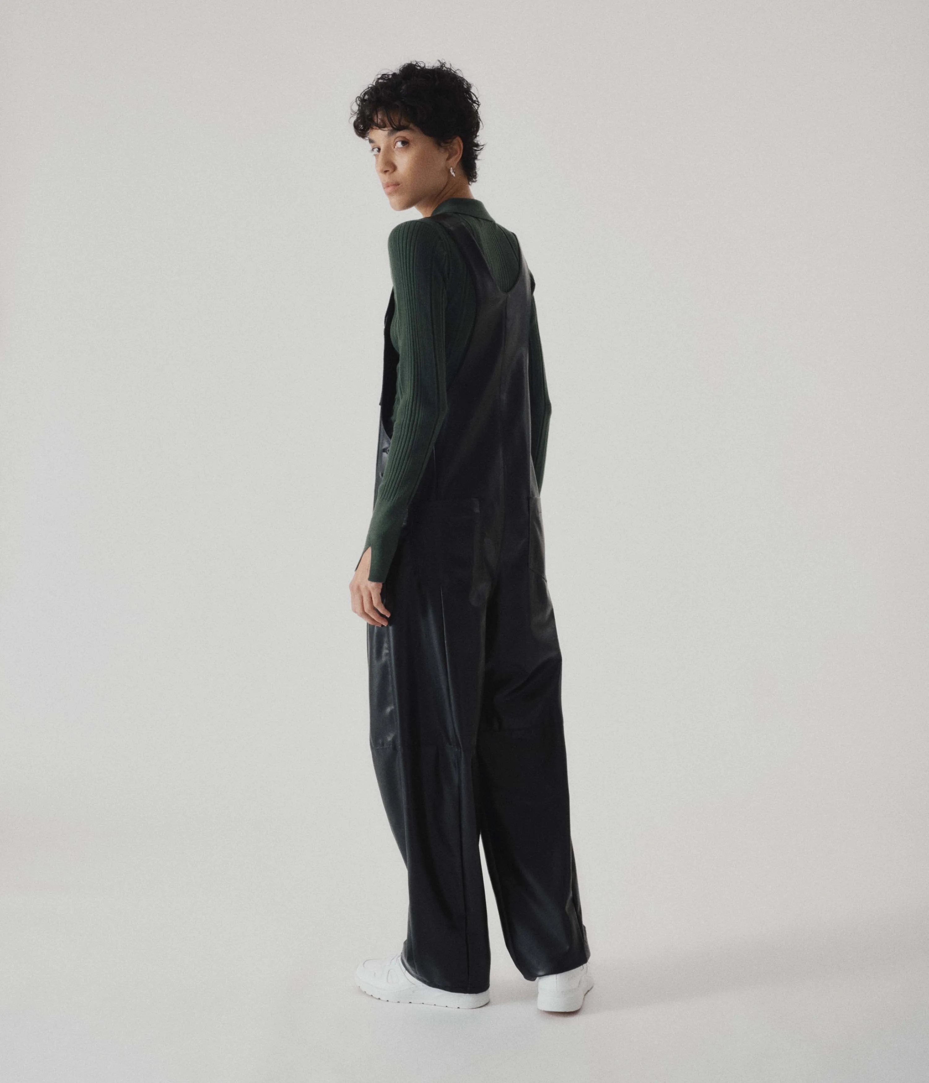 Vegan Leather Coverall in Black