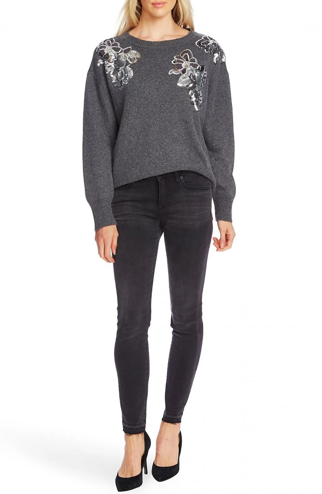 Vince Camuto Women's Embellished Floral Pullover Sweater
