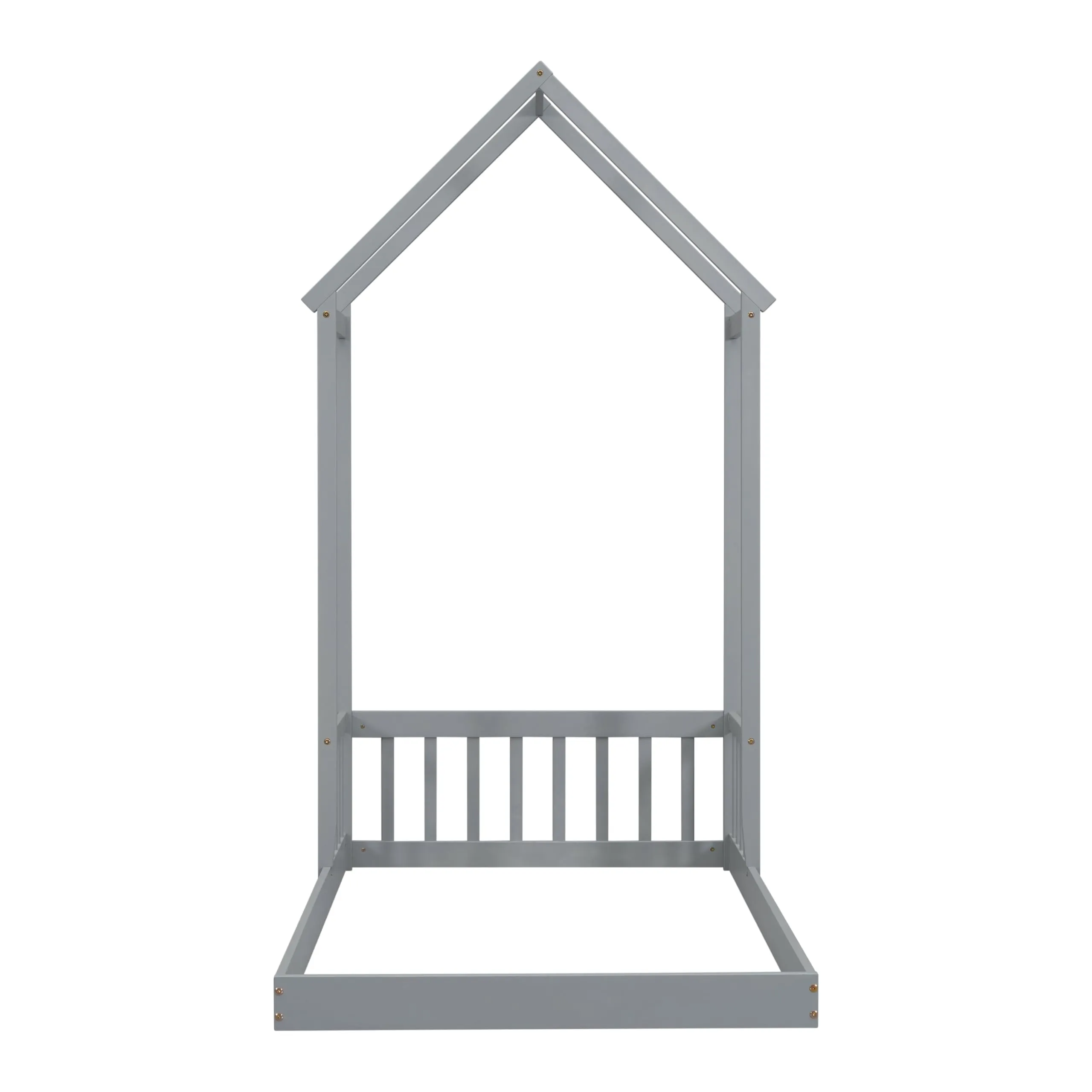 win Size Bed Kids House Frame Floor Wooden Grey Modern Contemporary