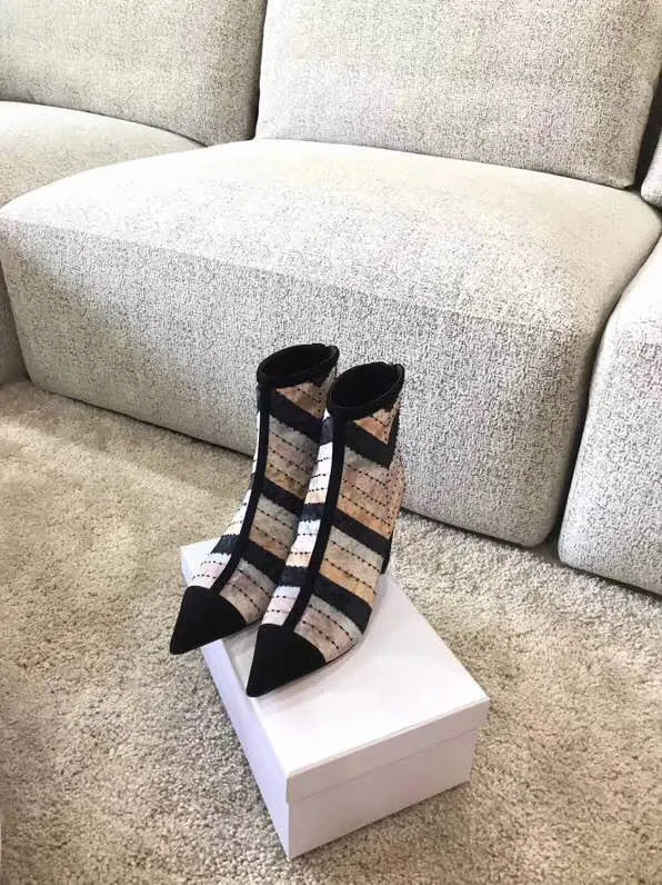 woman female colorblocked velvet high heel ankle boots booties
