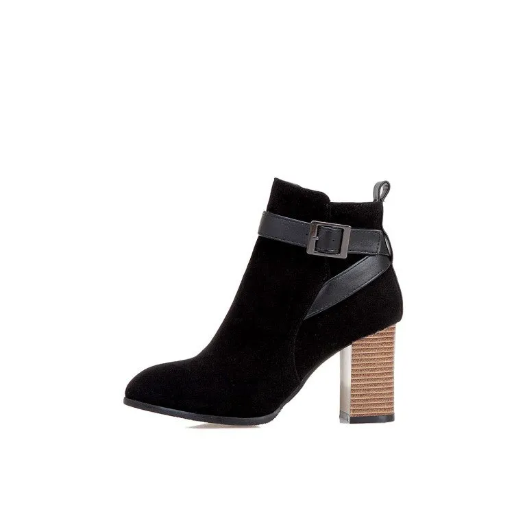 Women Buckle High Heel Ankle Boots