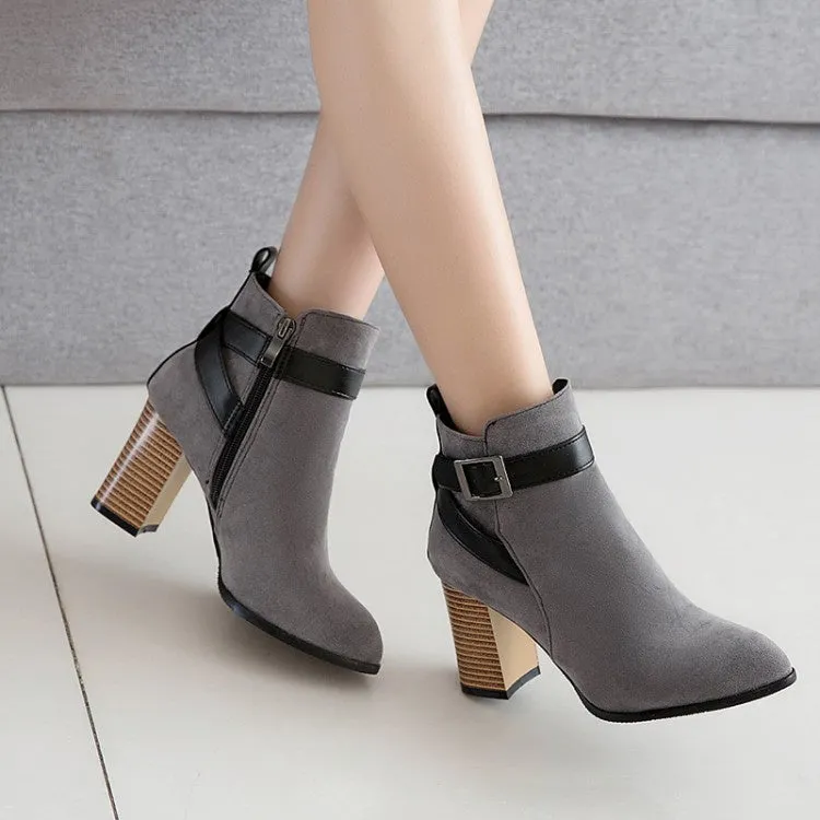 Women Buckle High Heel Ankle Boots
