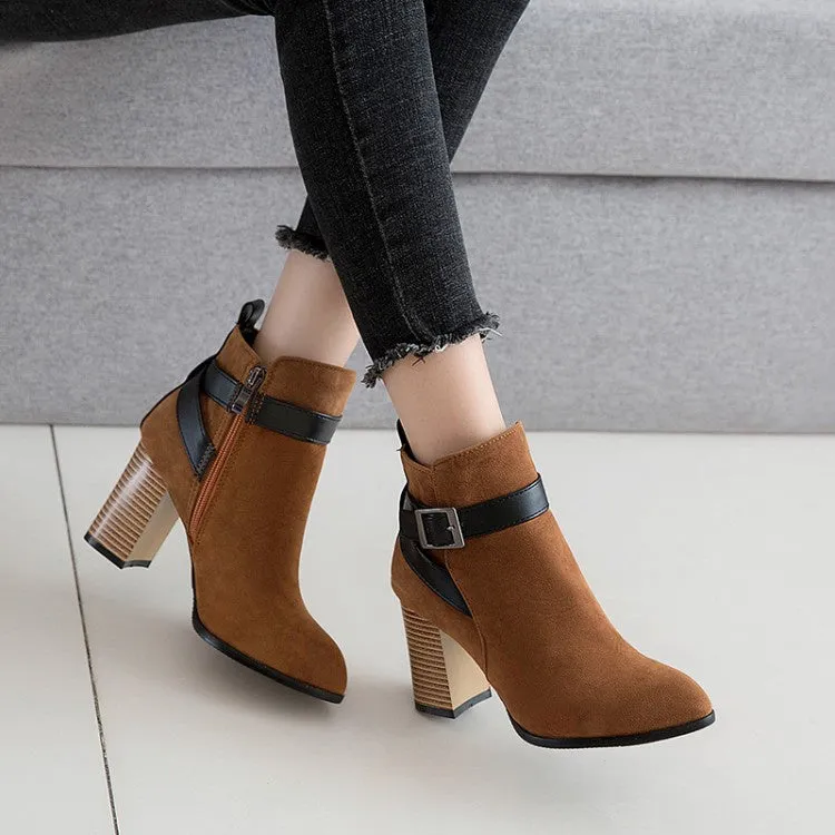 Women Buckle High Heel Ankle Boots