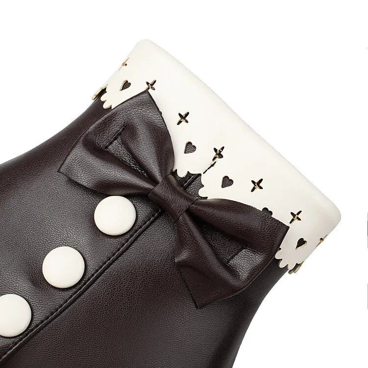 Women's Bowties Round Toe Block Heel Ankle Boots