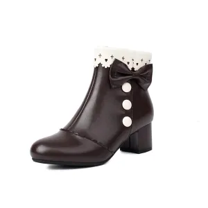 Women's Bowties Round Toe Block Heel Ankle Boots