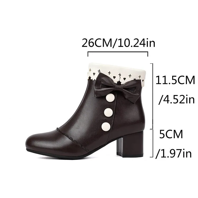 Women's Bowties Round Toe Block Heel Ankle Boots